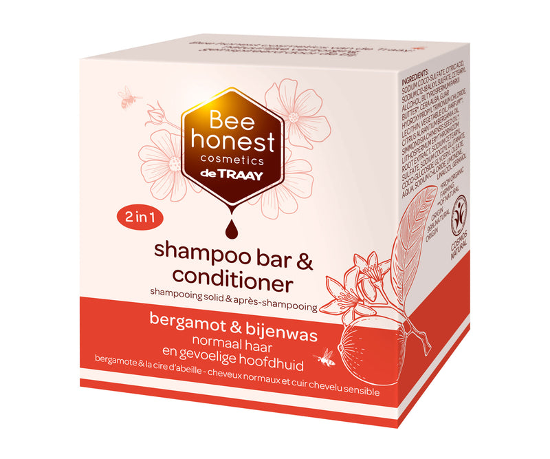 Shampoo bar & conditioner 2 in 1 - Bergamot & Bijenwas - normaal haar en gevoelige hoofdhuid - 80 gr