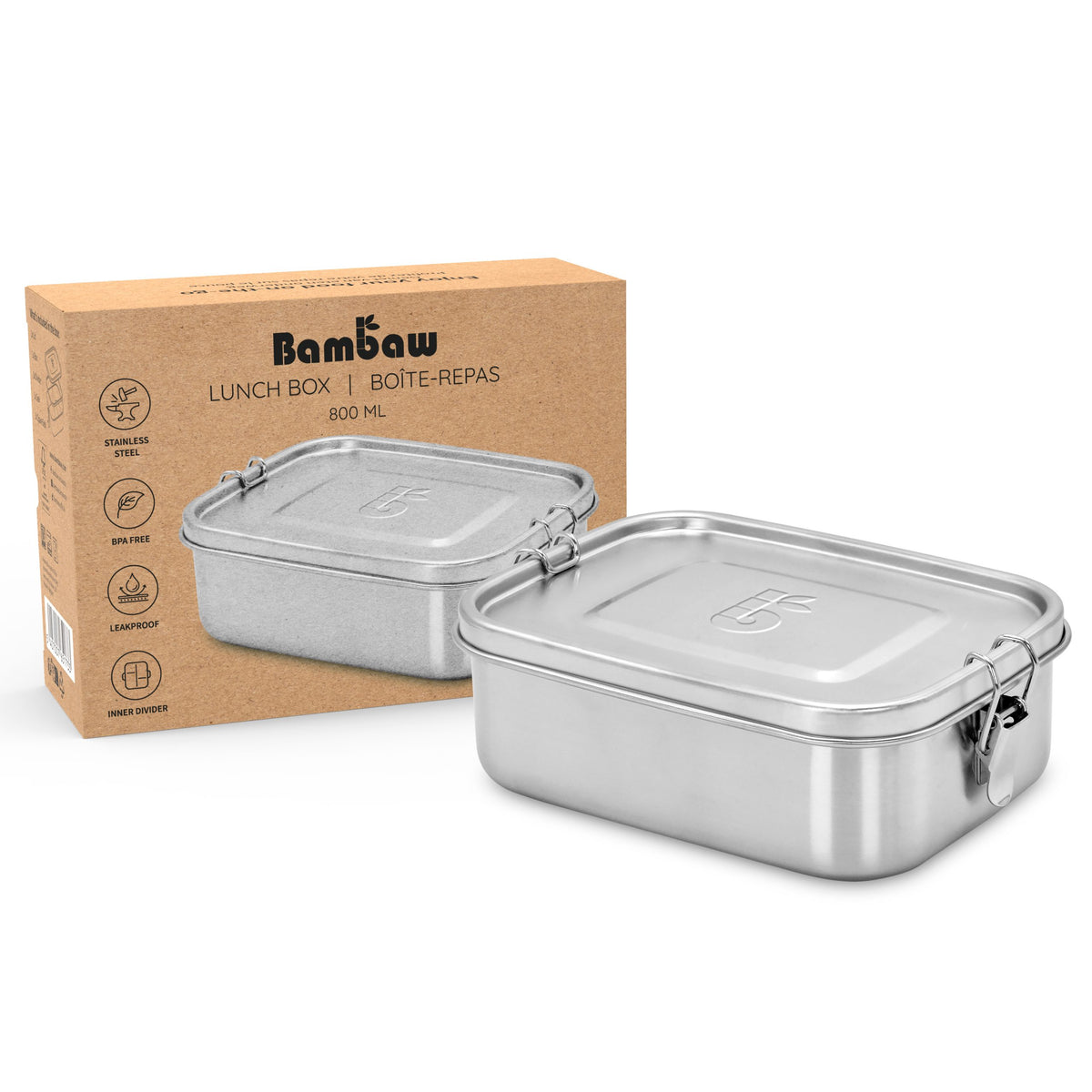 Lunchbox RVS - lekvrij - met verdeler & siliconen ring - 800 ml