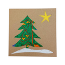 Handgemaakte dubbele kerstkaart, gemaakt van restjes stof en kraft papier.